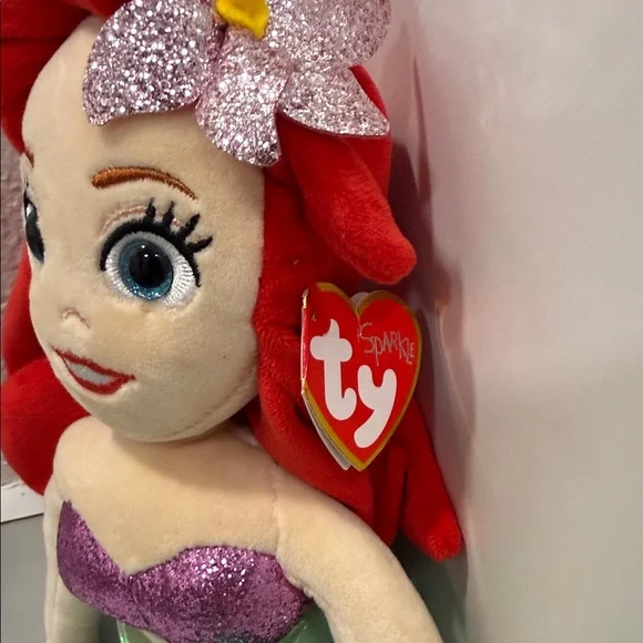 Ty Ariel Mermaid Plush - Red Hair, Green Tail, Purple Top - Picture 4 of 9